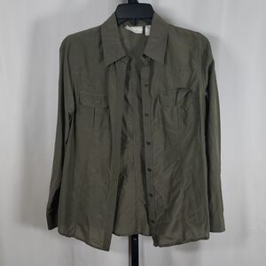 Chico's Army Green Silk Cotton Button Up - SZ 0
